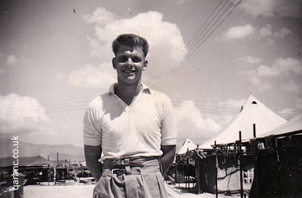 John Tait September 1958 outside army tents Cyprus