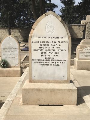 Lance Corporal P.W. Francis RAMC headstone Military Hospital Imtarfa Malta