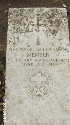 Margaret Ellen Evans Grave Voluntary Aid Detachment Wimereux Communal Cemetery