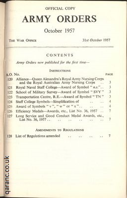 The War Office Army Orders October 1957