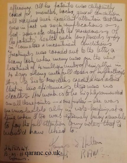 Reference Letter from RAMC Doctor to QAIMNSR Nursing Sister After World War Two